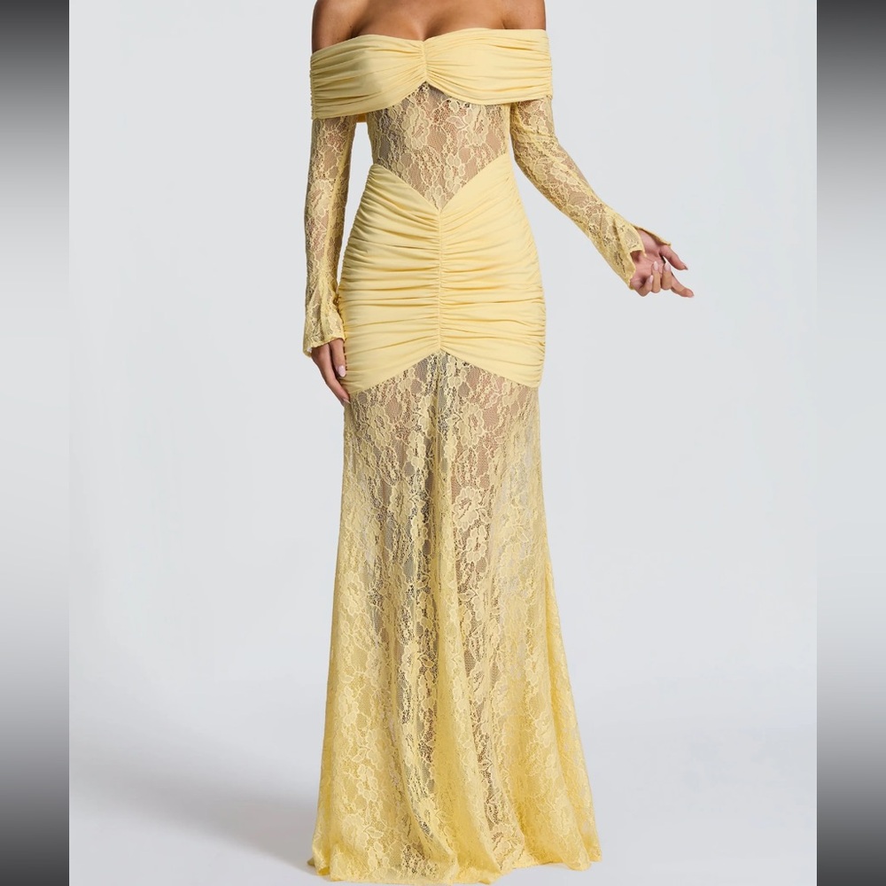 Chic Yellow Lace Off-Shoulder Gown